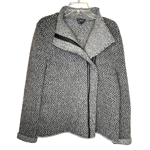 Eileen Fisher Wool Alpaca Sweater Coat with lamb Leather trim size Large